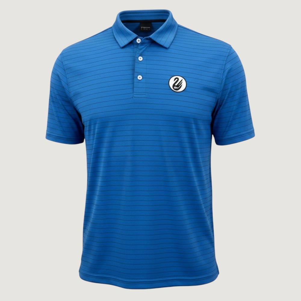 New Dunning Golf Polo Shirt Men XL Blue Striped Short Sleeve Performance Swan
